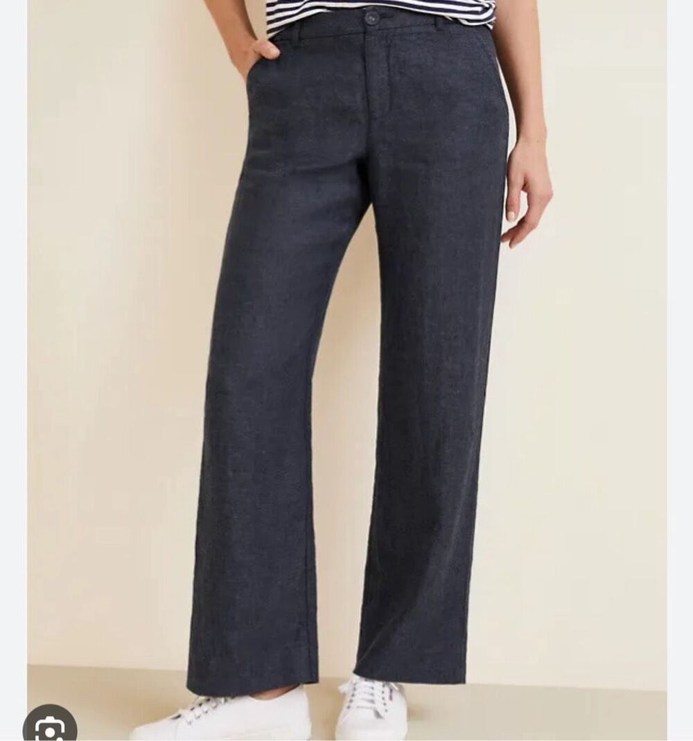 Classiques Entier $229 Navy Linen Blend Flare Trouser Pants High Rise 12 NEW